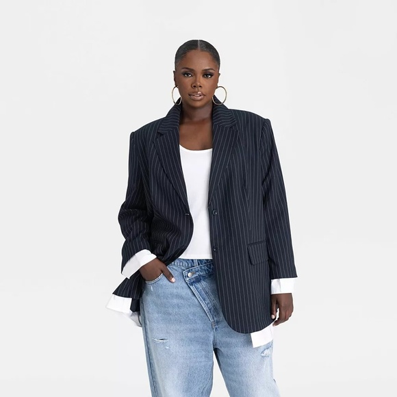 KBB by KAHLANA Target Womens The Shirt Blazer Jacket Navy/White Striped M Medium - Picture 6 of 9